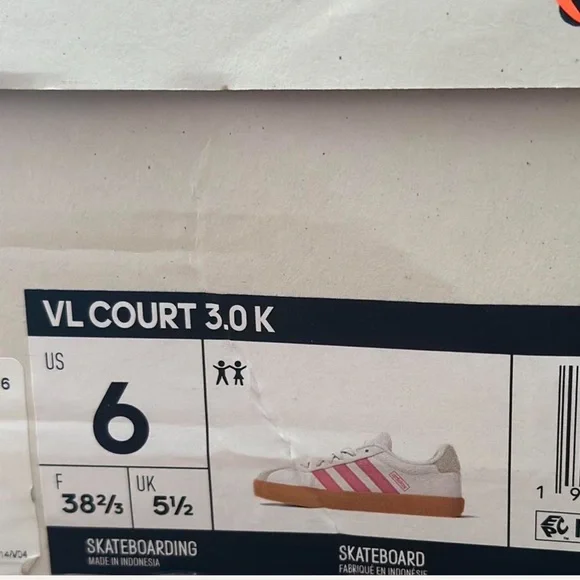 Adidas VL Court 3.0 Kids White and Pink Shoes - Picture 2 of 6